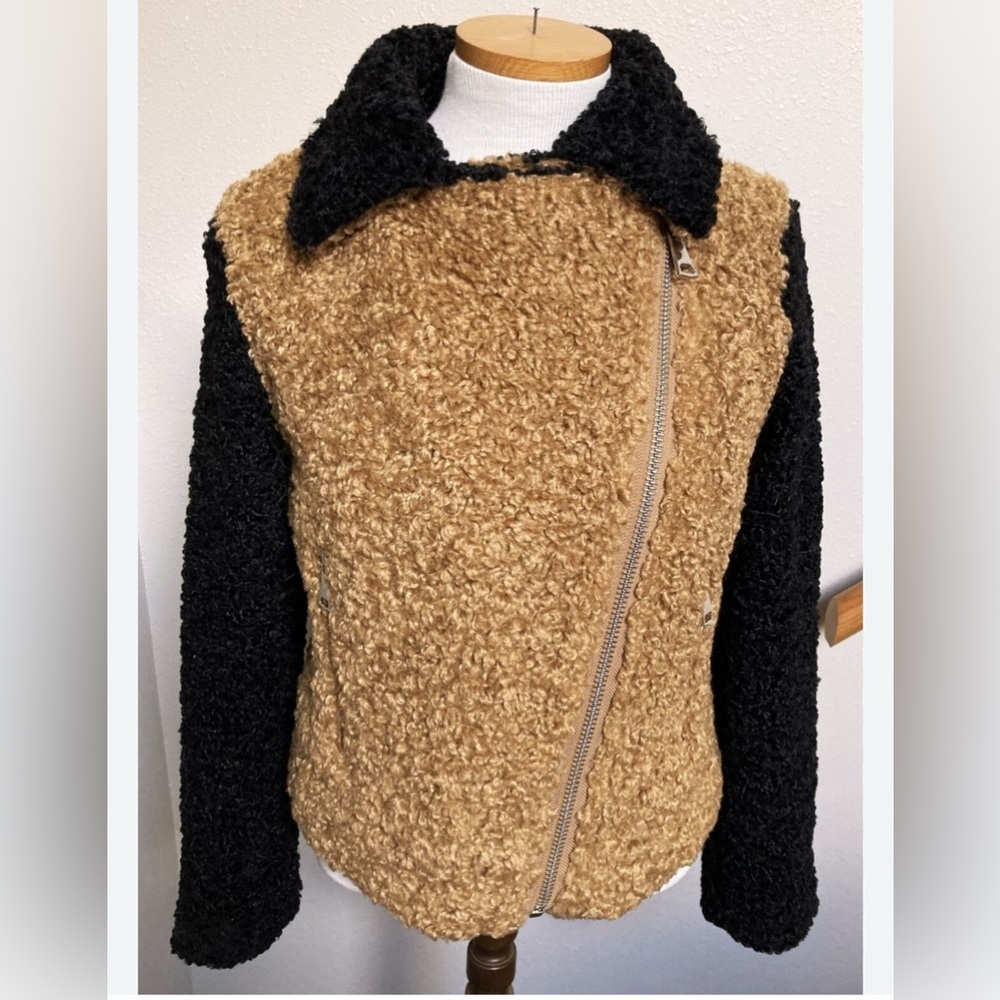 Nine West Black & Brown Teddy Moto Jacket